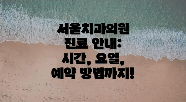 서울치과의원 진료 안내: 시간, 요일, 예약 방법까지!