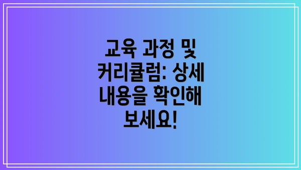 교육 과정 및 커리큘럼: 상세 내용을 확인해 보세요!